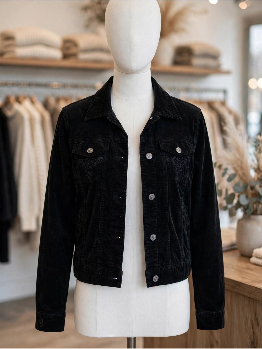 Women's Black Corduroy Button-Up Jacket